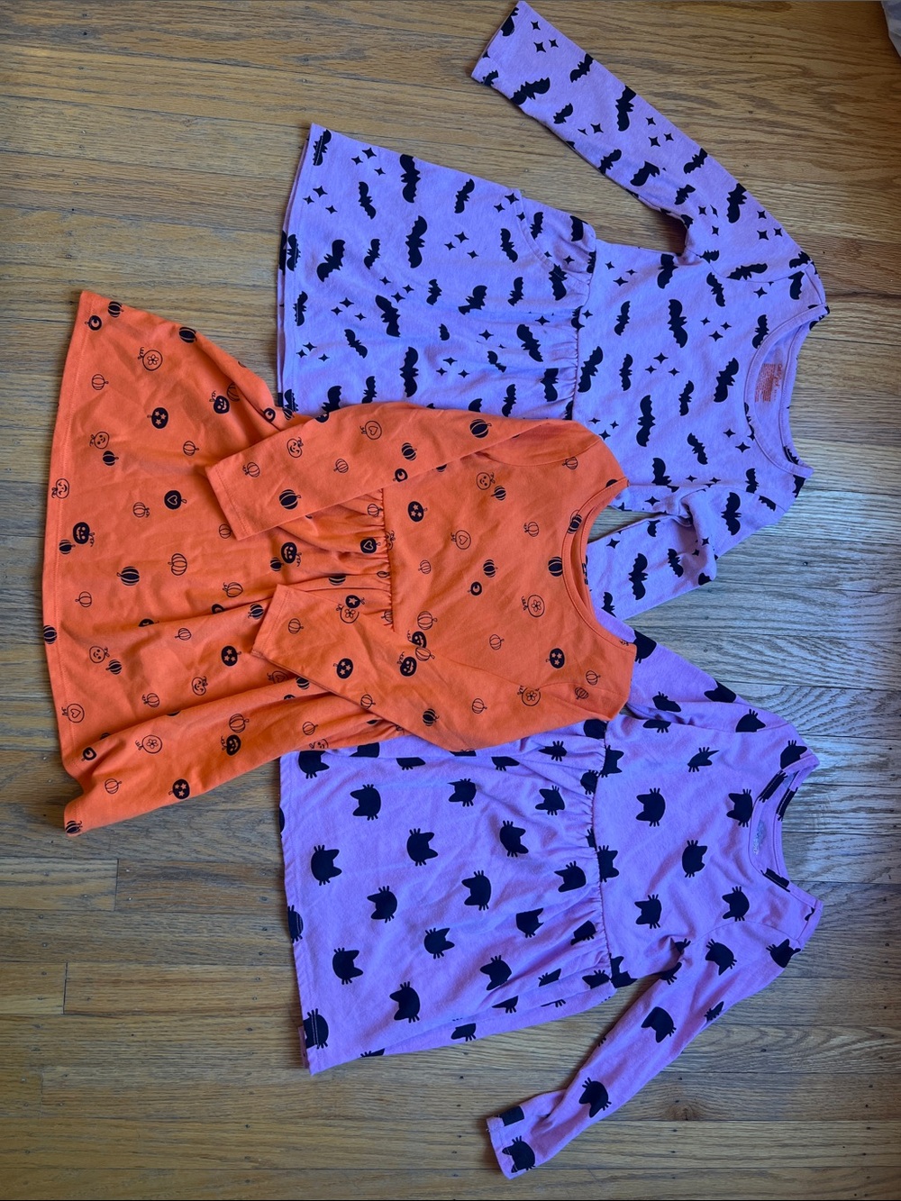 Kids Halloween-Print Long Sleeve Pajama Dress - Orange & Purple